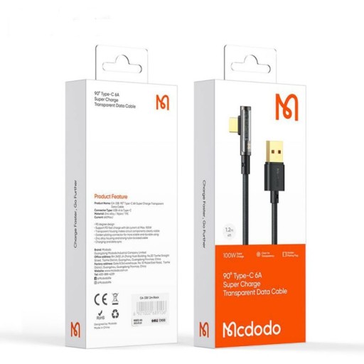 کابل شارژ USB به USB-C مک دودو 90 درجه مدل Mcdodo CA-3380